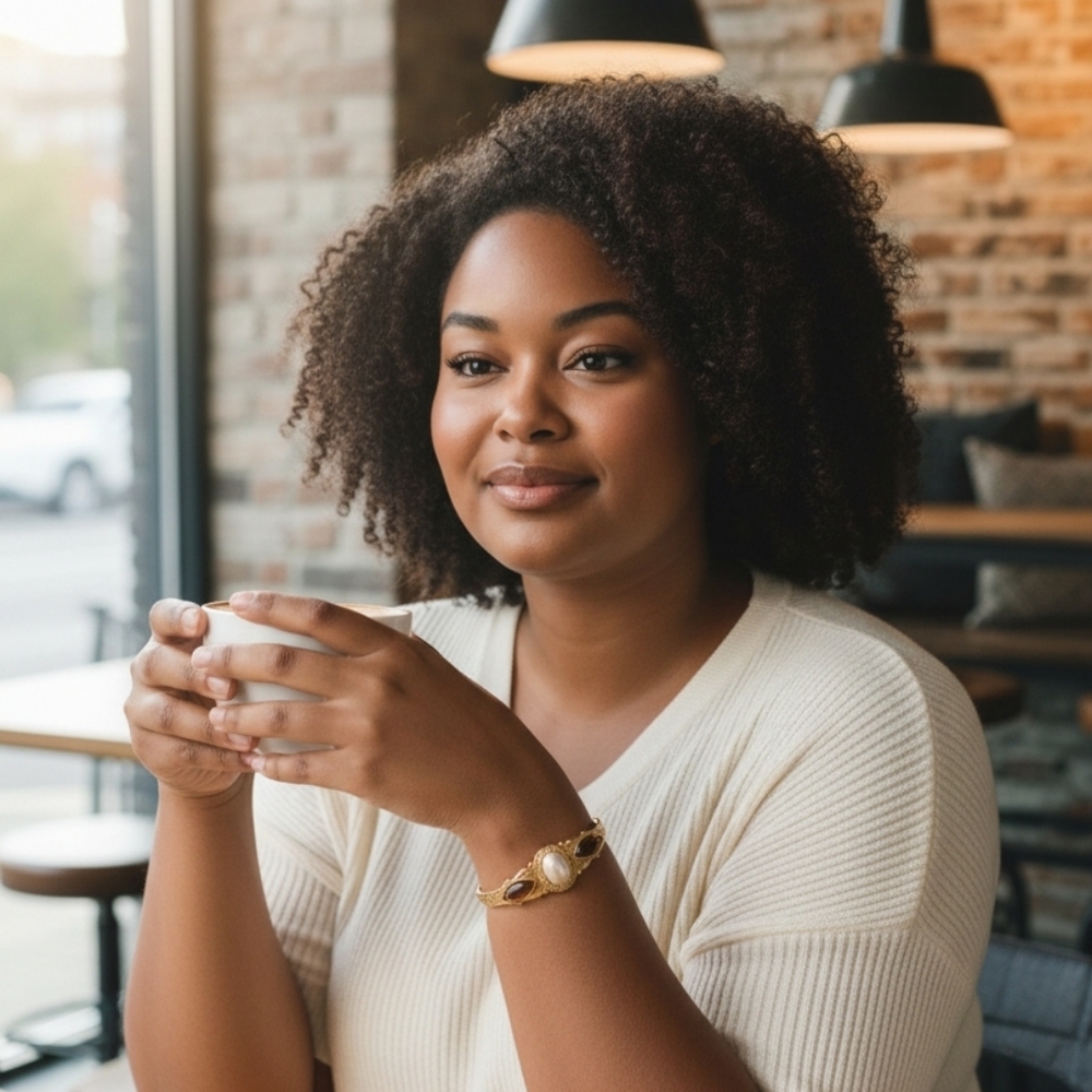 Vintage 1928 Gold Bangle – Faux Pearl & Amber Cabochon Hinged Bracelet